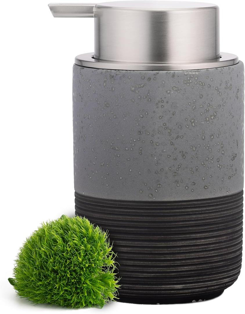 EMPO Ceramic Embossed Press Foam Hand Soap Dispenser - 300ml Large Capacity Facial Cleansing Bottle and Liquid Soap Dispenser for Kitchen Bathroom with Mousse Lotion Pump (Grey) 