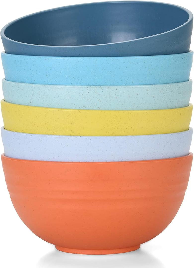 Homestockplus Unbreakable Cereal Bowls 25 OZ Microwave and Dishwasher Safe BPA-Free Bowl Dessert Bowls for Serving Soup, Oatmeal, Pasta and Salad [Set of 6] (Multicolor)