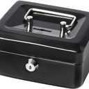 Decaller Small Cash Box with Lock and Slot, Metal Coin Bank Piggy Bank for Adults & Kids, 5.9" x 4.7" x 3.2", Black