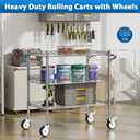 Leteuke 3 Tier Rolling Carts with Wheels, Heavy Duty Rolling Utility Cart,NSF Commercial Grade Metal Cart with Handle&Shelf Liner,Trolley Serving Cart for Kitchen,Restaurant,Plant Display,Chrome