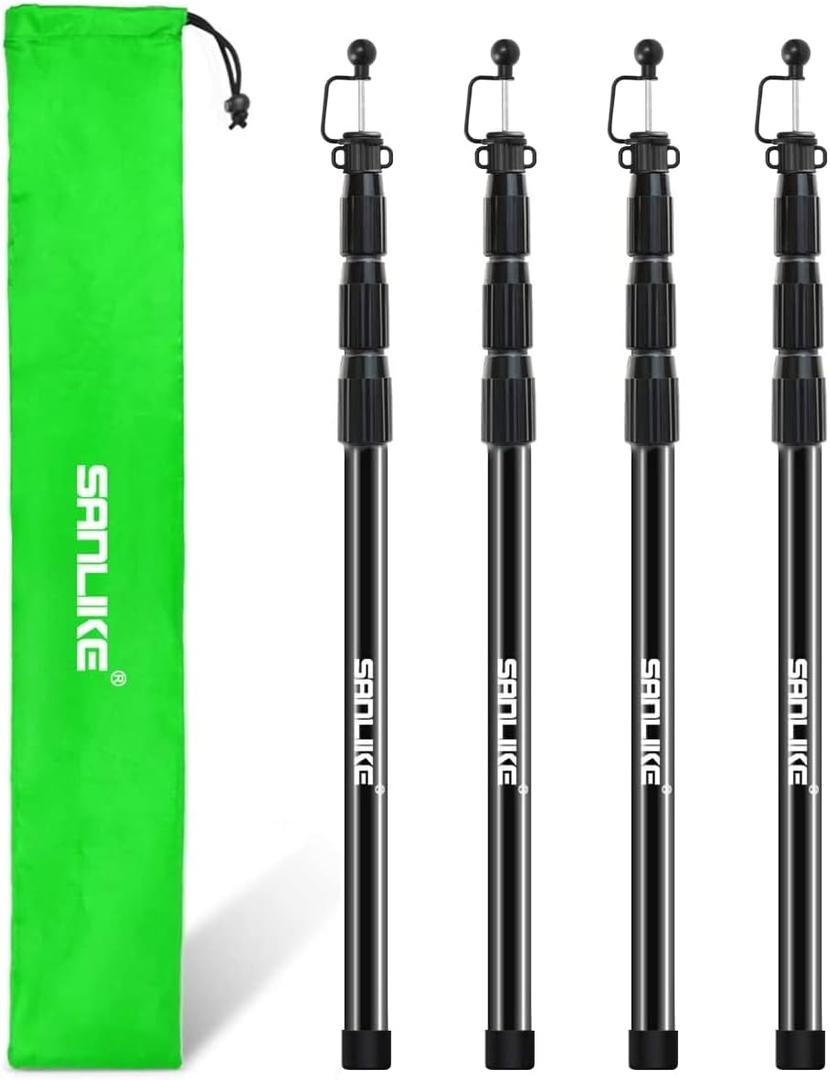 Tent Poles for Tarp, 8.2' Fiberglass Tarp Poles Set of 4, Tent Poles Replacement, Telescoping Pole, Canopy Poles, Camping Poles for Rooftop Tents, Trekking Pole Tent for Rain Fly, Camper, Awning, 2.9' to 8.2'