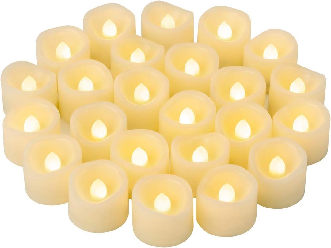 CANDLE IDEA 24 PCS LED Flameless Flickering Plastic Tealight Votive Candle Bulk Battery Operated/Electric Flicker Small Tea Lights Bright Fake Candles for Halloween Christmas Lantern Decorations