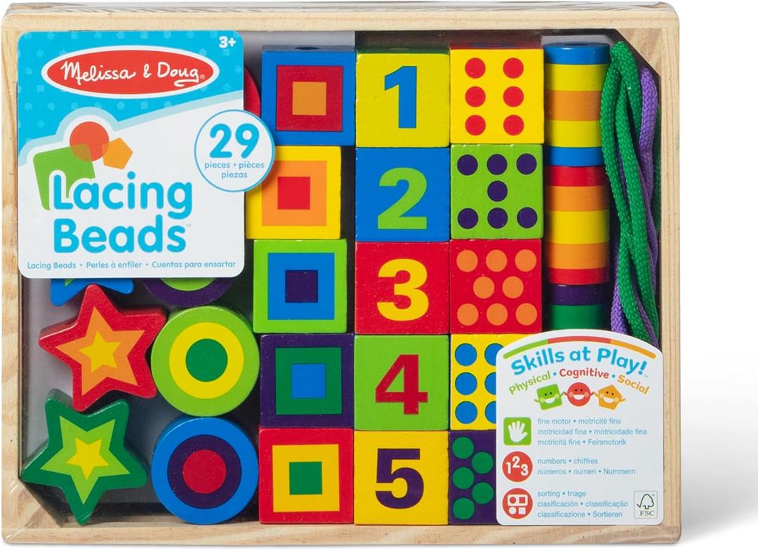 Melissa & Doug Deluxe Wooden Lacing Beads - Educational Activity with 27 Beads and 2 Laces