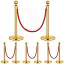 8 Pack Upgraded Stainless Steel Stanchions and Velvet Ropes 5FT Extended Red Carpet Ropes Poles Crowd Control Safety Barriers Set with Stable Base for Theaters Parties Wedding Exhibition (Gold)