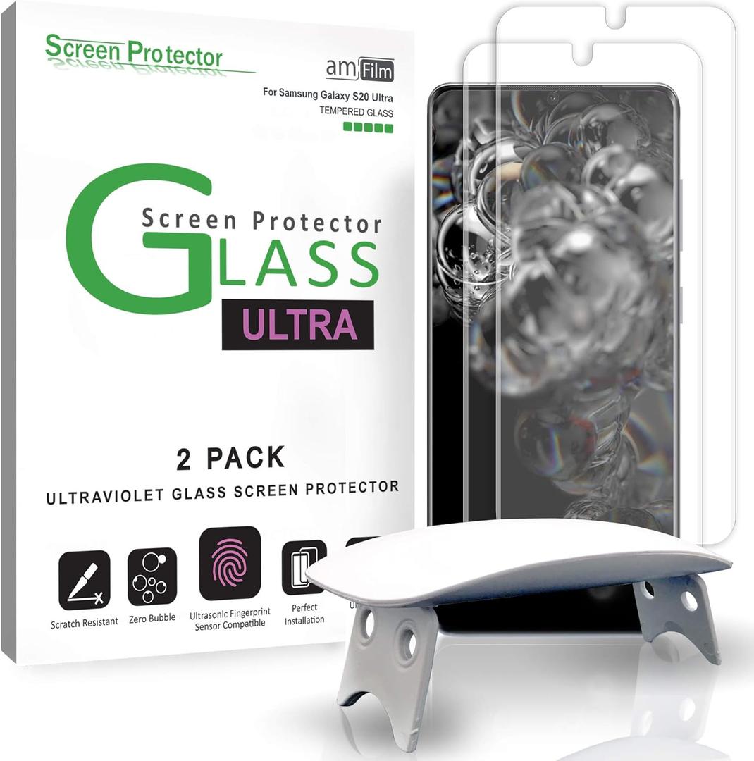 amFilm Ultra Glass Screen Protector for Galaxy S10 Plus, Tempered Glass, 2 Pack
