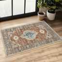 Lahome Oriental Small Rugs for Entryway, 2x3 Rug Non Slip Washable Fall Door Mat Indoor Entrance Ultra-Thin Vintage Soft Carpet for Kitchen Bedroom Front Door Bathroom Eleanor, Orange/Multi