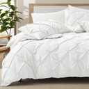 VACVELT 5 Piece Pinch Pleated Duvet Cover Full/Queen Size Set, White Pintuck Duvet Cover with Zipper & 8 Ties, Shabby Chic Microfiber Duvet Cover + 2 Pillow Shams + 2 Pillowcases, No Comforter