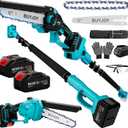 2-in-1 Electric Pole Saws for Tree Trimming, 6 Inch Mini Chainsaw Cordless with Extension Pole, 2 x 4000mAh Batteries,Battery Powered Pole Chain Saw, Tree Trimmer Limb Branch Cutter Pruner (Blue)