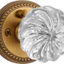 1 Pack Crystal Knobs Antique Brass Door Knob Interior Privacy Door Knob for Bedroom and Bathroom Glass Door Knob