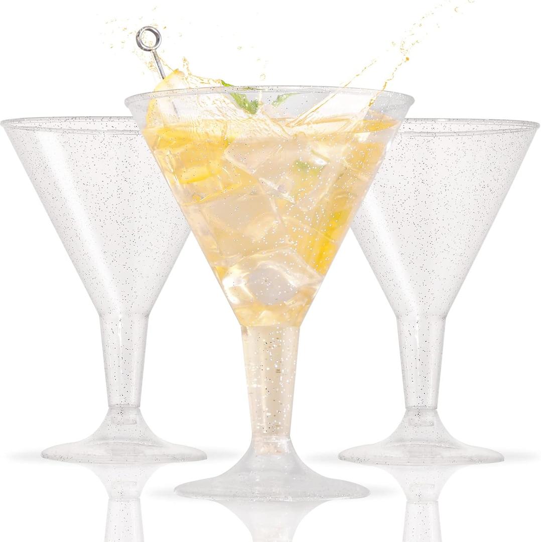 Liacere 24 Pack Silver Plastic Martini Glasses - 6.25oz Disposable Cocktail Glasses - Margarita Glasses - Plastic Cocktail Perfect for Wedding & Party & Birthday & Christmas & New Year