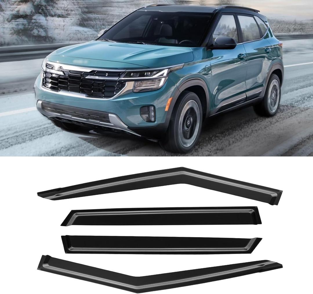 Window Rain Guards for Kia Seltos 2021-2025, Window Visor Guard Vent Wind Shade Deflector Rain Shield Protector Sun Visor for Seltos 21-25, Tape-on/Outside-Mount, 4 Pieces