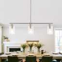 Linear Kitchen Island Lighting, 3-Light Brushed Nickel Chandelier Pendant Light Fixtures with Glass Shade, Farmhouse Chandelier Pendant Lights for Kitchen Island Dining Room Bar Foyer Entryway