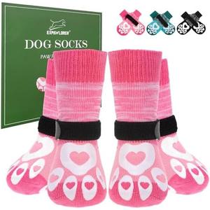 EXPAWLORER Dog Socks to Prevent Licking Paws with Grippers for Hardwood Floors Anti Slip, Glow-in-the-Dark Dog Cold Winter Shoes Booties Boots & Paw Protectors for Small Senior Dogs, S