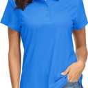 MAGCOMSEN Women's Polo Shirts UPF 50+ Short Sleeve Golf Shirt Quick Dry Sun Protection 4 Buttons Casual Work Collar Top, Blye, Large
