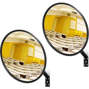 Maitys 2 Pcs Convex Mirror Acrylic Safety Security Traffic Corner Mirrors Adjustable Wide Angle View with Fixing Bracket for Indoor Outdoor Garage School Classroom Warehouse(8 Inch)