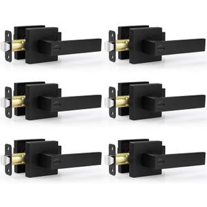 Estmoon 6 Pack Matte Black Door Handle, Keyless Interior Door Knobs Square Privacy Door Levers Heavy Duty Door Locks for Bedroom Bathroom, Reversible Interior Handles for Left & Right Handled Doors