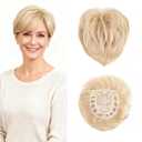 Short Hair Topper for Thinning Hair 5.5 Inch Short Pixie Cut Toppers Pieces Natural Curly Texture Synthetic Golden Blonde Wiglets Hairpieces (5.5 inch)