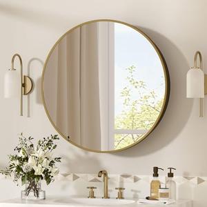 YTSMIR 28 x 28 Inch Round Medicine Cabinet with Mirror,Gold Circular Bathroom Cabinet Wall Mounted,Metal Framed Mirror Medicine Cabinet with Adjustable Shelves for Bathroom Vanity