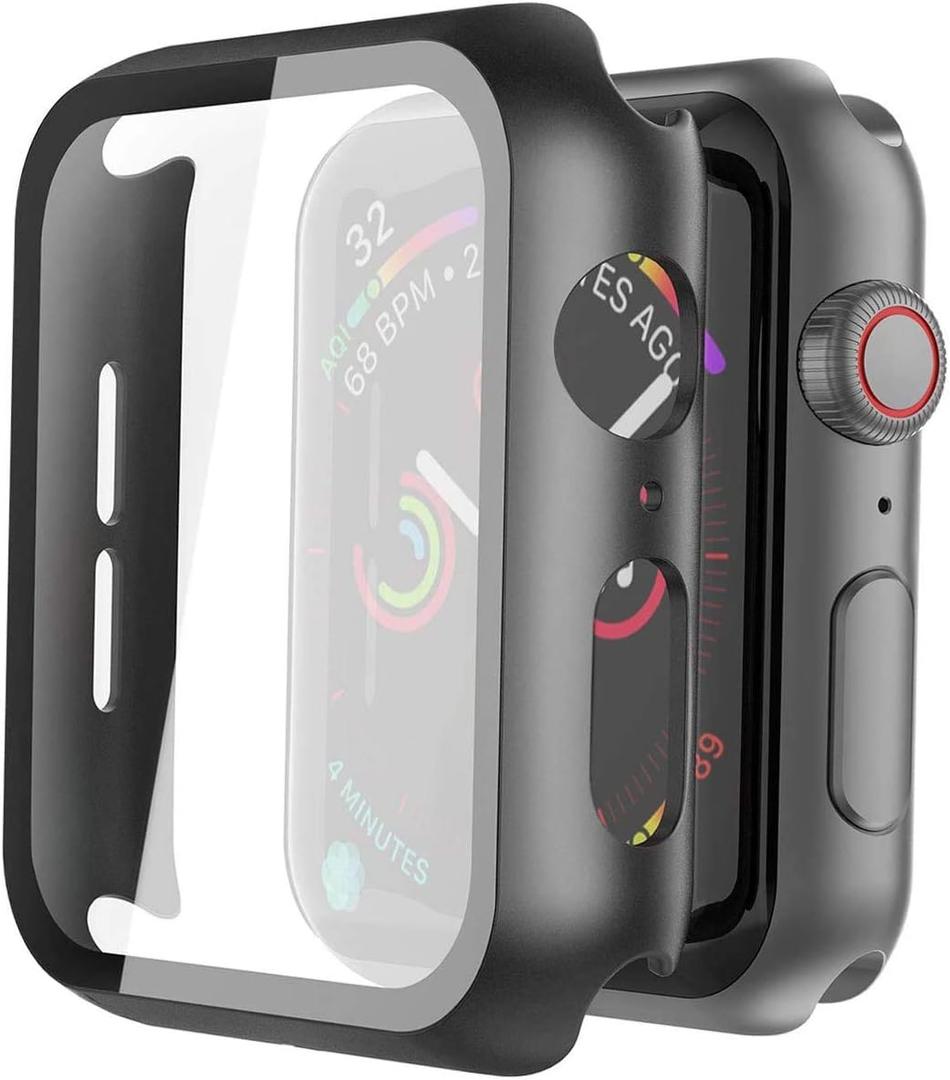 Misxi 2 Pack Hard PC Case with Tempered Glass Screen Protector Compatible with Apple Watch Series 4 Series 5 Series 6 SE 40mm, Scratch Resistant Overall Protective Cover for iWatch, Light Black