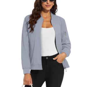 MAGCOMSEN Bomber Jackets for Women Zip up Coats with 5 Pockets Lightweight Jacket Spring Windbreaker Fashion Jacket Casual Outerwear (Gray)