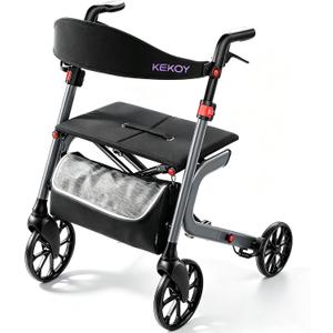 KEKOY Walkers for Seniors with Seat, 500lbs Bariatric Rollator Walker -Grey