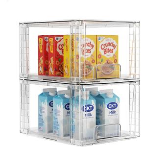 2 Pack Large Stackable Storage Drawers, Acrylic Bathroom Undersink Closet organizers and storage, Clear Plastic Bins for Pantry, Kitchen Cabinets, Makeup, Perfume, Baby Bottles, Medicine Organization