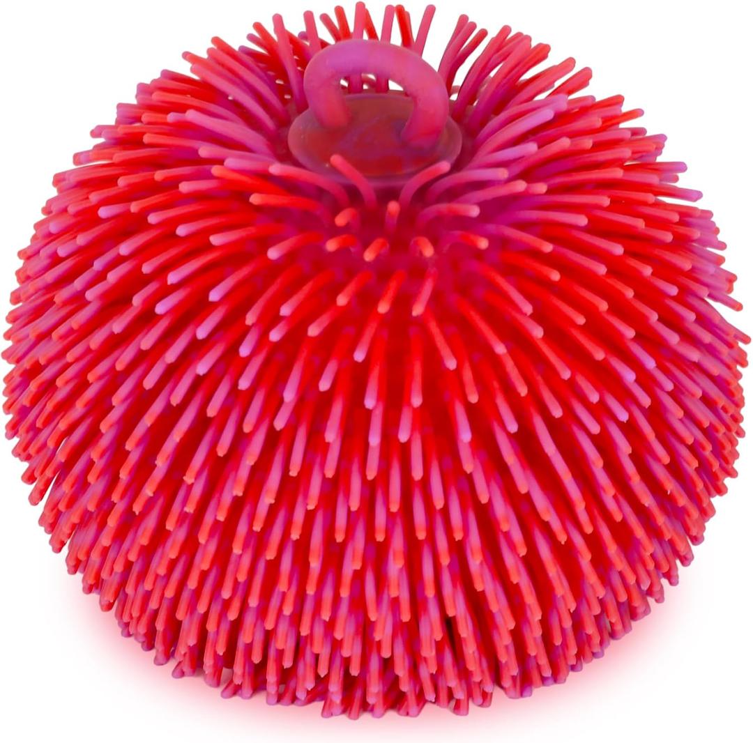 ArtCreativity Tie Dye Puffer Ball with Hanging Loop, Spiky Stress Relief Balls, 7 Inch Squeeze Fidget Toys for Kids, Calming Sensory Balls for Autistic Children, Party Favor (Red & Purple)