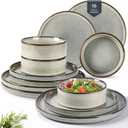 GBHOME Ceramic Dinnerware Sets for 6, 18 Pieces Stoneware Plates and Bowls Sets, Reactive Glaze Stackable Dish Set -Scratch Resistant, Dishwasher & Microwave Safe (Green Wheat)