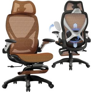 ELABEST X100 Ergonomic Office Chair with Footrest, Big and Tall Home Desk Chair with 5D Flip-Up Arms, Adjustable 3D Lumbar Support,High Back Rolling Computer Chair, Swivel Mesh Chairs, 24 inches x 26 inches x 41 inches