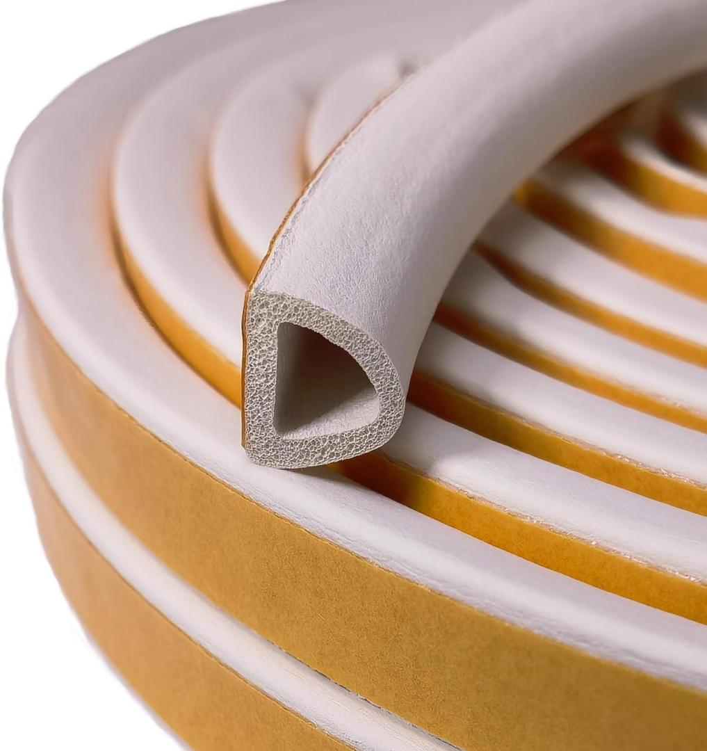 Weather Stripping Seal Strip for Doors Windows 18 Feet, Self-Adhesive Backing Seals Large Gap (from 5/16 inch to 15/32 inch), Easy Cut to Size (White)