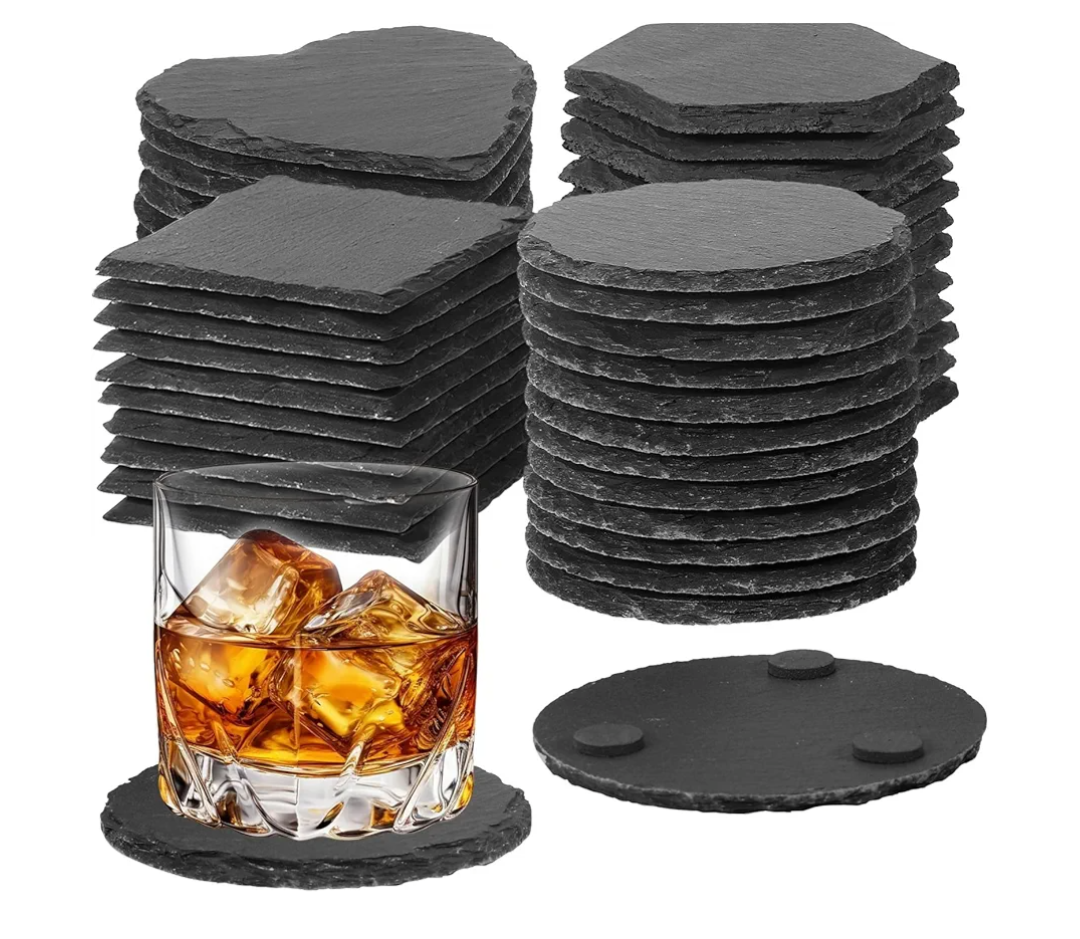72 Pcs Slate Coasters for Laser Engraving Blanks Slate Coasters Bulk for Engraving Black 4 Inch Blank Laser Engraving, Hand Painted, Scratch Resistant Bottom 18Square,18Round,18Heart,18Hexagon