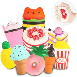 Slow Rising Jumbo Squishies Toys Set - 9 Pack Soft Kawaii Squishy Hamburger Popcorn Cake Ice Cream Donut Stress Relief Squeeze Toy for Boys and Girls (Snack)