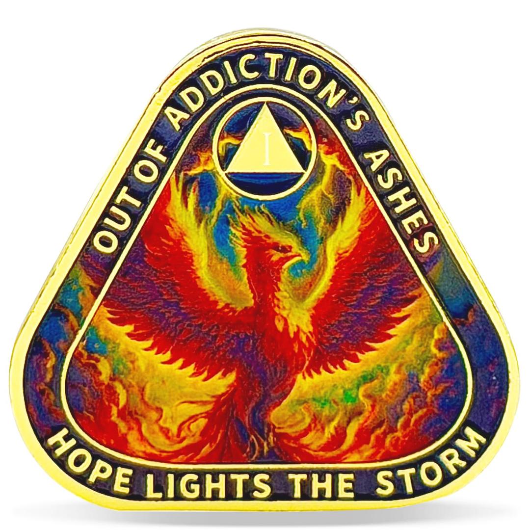1 Year Phoenix Rebirth Triangle Sobriety Coin – Rising from Ashes NA Medallion – Spiritual Token for Recovery & Clean Time – Empowering NA AA Chips – Gift for Men & Women (EXP 05/20/26)