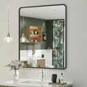 OKPAL 28X32 Inch Black Bathroom Mirror, Bathroom Vanity Mirror for Wall, Black Rectangle Mirror, Round Corner, Rustproof, HD Glass(Horizontal/Vertical)