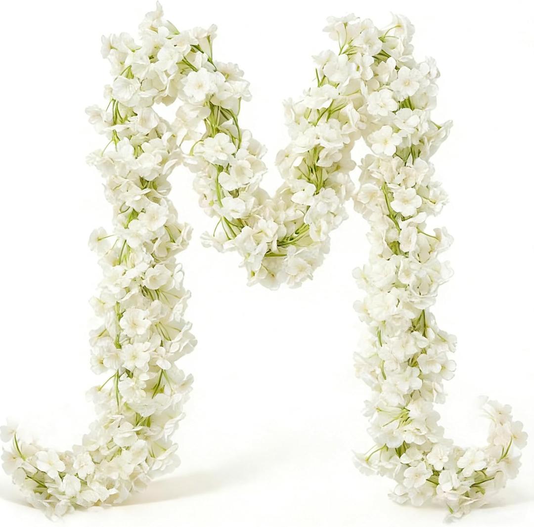 YRIOWMI 10PCS 59FT Artificial Silk Cherry Blossom Garland, Hanging Sakura Flower Vines for Wedding Party Home Arch Office Sakura Decor (White)