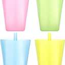 4Pcs Cup with Built in Straw Plastic Water Sippy Cups Straw Cups Drinking Cups for Water Juice Milk 3.15 x 3.15 x 5.12Inch