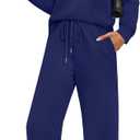 WIHOLL Women's 2 Piece Sets Sweatshirt Casual Travel Outfits Lounge Wide Leg Tracksuit Cozy Sweatsuits Fashion 2026 (Navy Blue), S