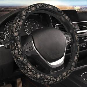Gothic Black Skull Universal Steering Wheel Covers, Cute Car Accessories for Women Girls Car Truck (One Size)