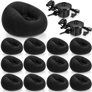 Realspring 6 9 12 Pcs Inflatable Bean Bag Chairs for Adults with Electric Air Pump, Blow up Couch Folding Portable Inflatable Couch Lazy Sofa for Outdoor Movie Night Camping(Black,12 Pcs), 38.5 x 21.6 x 11 inches