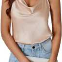MakeMeChic Women's Draped Front Satin Bodysuit Sleeveless Spaghetti Strap Tank Tops Shirts M