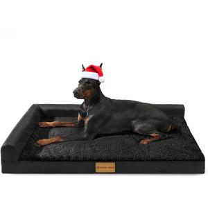 Patas Lague Orthopedic XL Dog Bed Large Sized Dog 48''X30'', Waterproof L Bolster Big Pet Sofa Beds with Removable Washable Cover, Soft Comfortable Pet Couch Crate Mat with Nonskid Bottom, Black