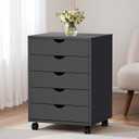 Simple Deluxe 5 Drawer Chest Mobile Storage Cabinets Small Wooden Dresser with Wheels Room Organization Furniture for Office Home, Black Wood, 15.8"D x 18.7"W x 25.4"H