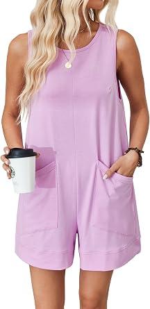 VUTRU Rompers for Women Summer Short Jumpsuits Casual Loose Fit Maternity Romper Comfy Cotton One Piece with Pockets, S, Purple