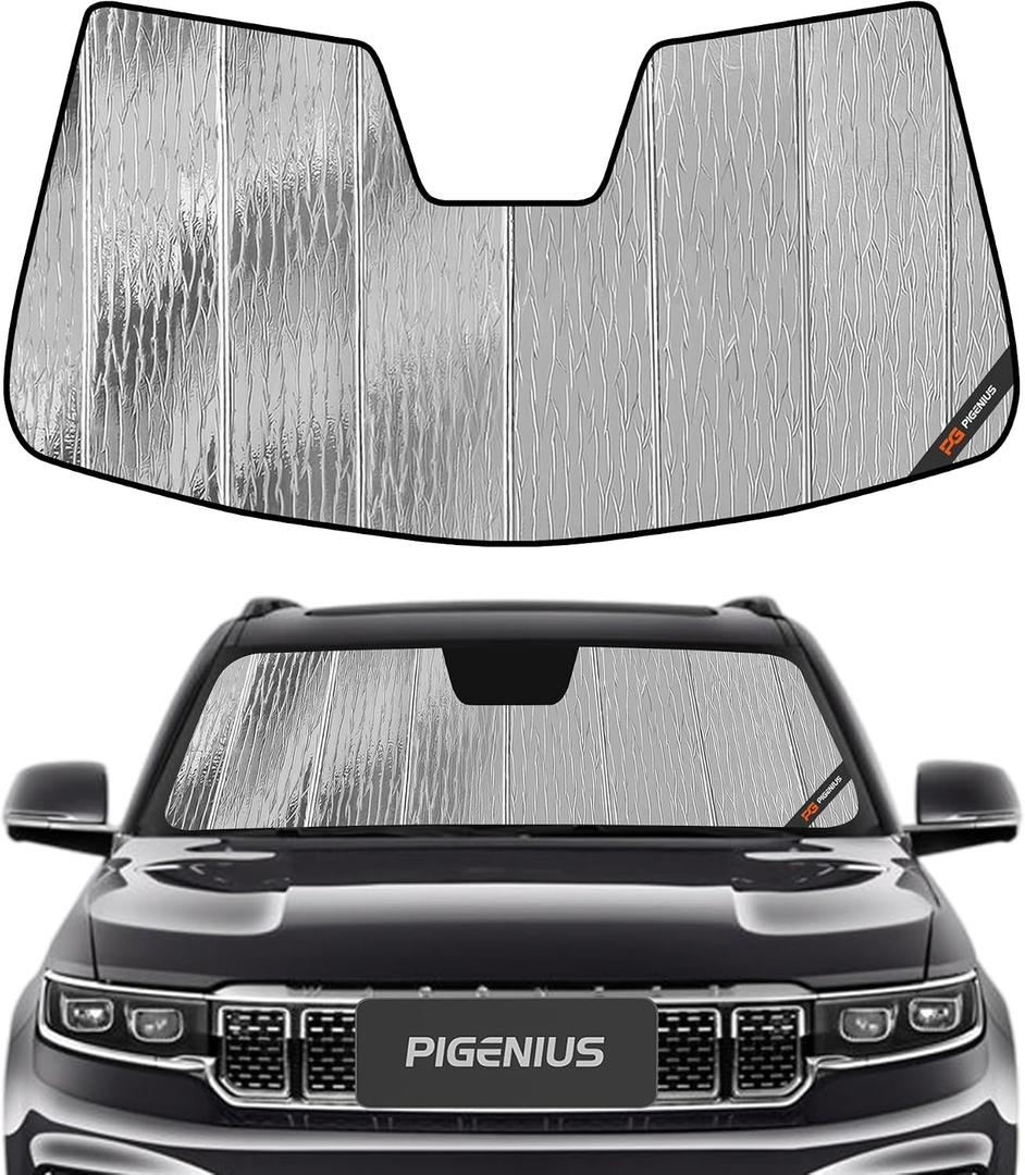 Pigenius Windshield Sun Shade for Jeep Wagoneer & Grand Wagoneer (L) 2022-2026, NOT for Electric, Reversible Silver/Black
