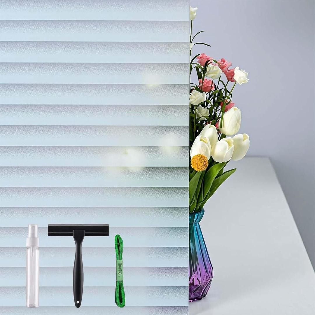 Window Privacy Film with Installation Tools, Blinds Pattern, Static Cling, Anti UV, Heat Control, Ideal for Home Shower Office Glass Door (Blinds Pattern, 29.6X78.7Inch)