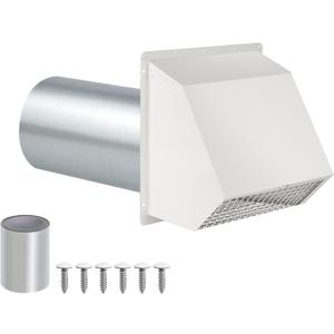 3 Inch Dryer Vent Cover Outside,Wall Vent Cover,Outdoor Dryer Exhaust Vent Cover for Dryer Duct Air Ventilation,Wall Mount Extractor Vent Cap with Screen and Damper,Galvanized Steel,White