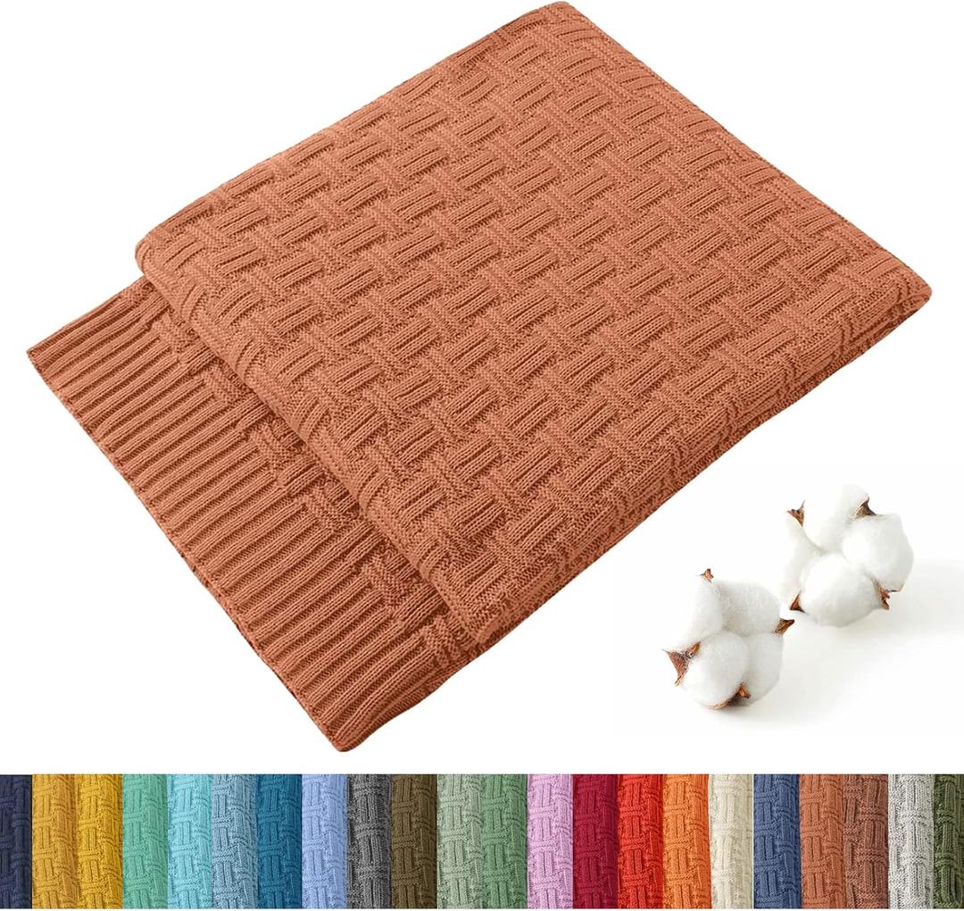 TREELY 100% Cotton Knitted Throw Blanket Couch Cover Blanket(60 x 80 Inches, Caramel)