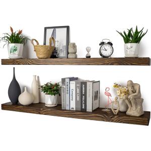 Floating Shelves 48 inch Long 8 "deep Set of 2, Heavy Duty Wood Wall Mounted Shelves for Bathroom Living Room Kitchen,Book Shelves with Thickened Hidden Bracket-Distressed Walnut