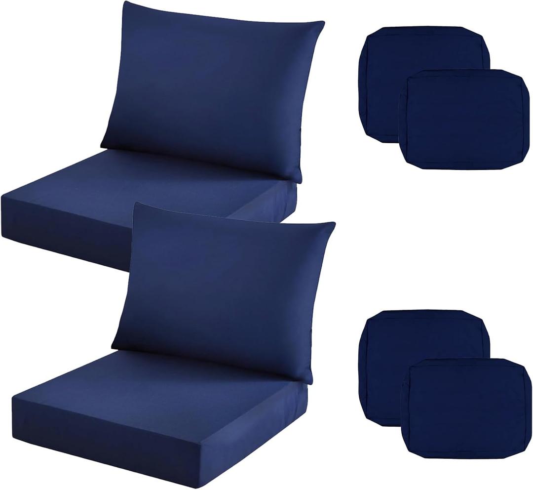 Outdoor Seat Cushion Cover Set of 2, Patio Cushion Covers Replacement Waterproof Backrest and Deep Seat Cushion Covers Set for Patio Furniture(19 x 16 Inch, 19 x 19 x 3 Inch, Navy)