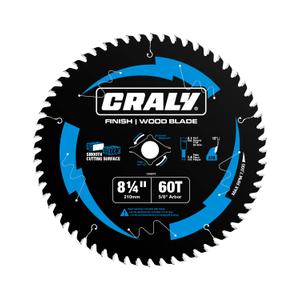 CRALY 8-1/4 Inch 60 Teeth Ultra Fine Finish Wood Cutting Circular Saw Blade, 5/8 Inch Arbor, Carbide Tipped, Thin Kerf, Black Ice, for Plywood, MDF, OSB, Laminated(C0860FF)